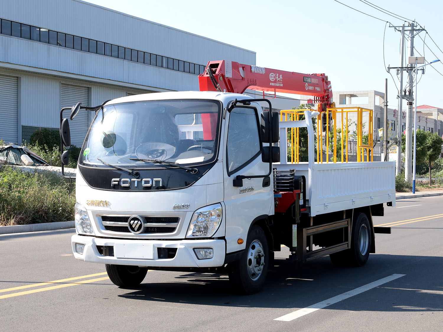福田奧鈴捷運(yùn)單排上裝長(zhǎng)興4噸直臂式吊機(jī)（帶吊籃，帶貨箱）